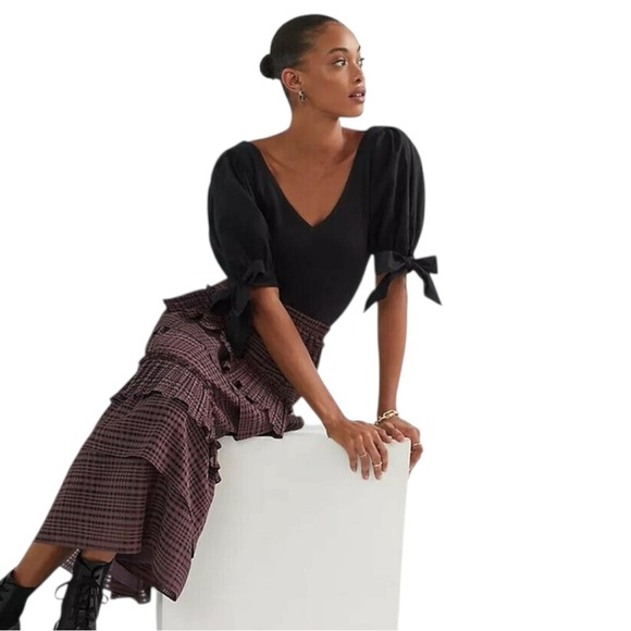 Maeve Anthropologie Women’s Puff-Sleeved Blouse Top In Black Size XS - Picture 1 of 7